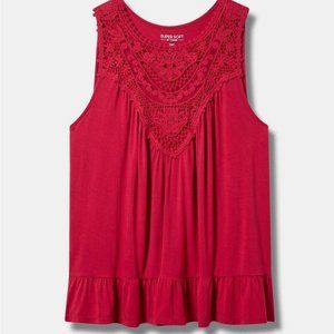 NWT Torrid Pink Super Soft Crew Neck Lace Yoke Tank